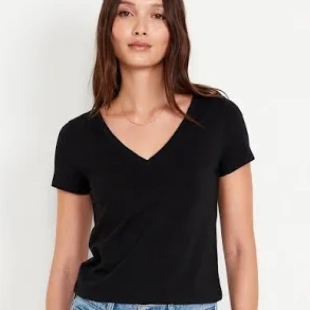 Basic Editions Black Short Sleeve V-Neck T-Shirt Top S